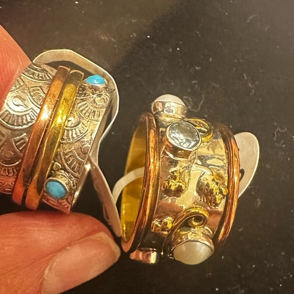 NEW Natural Gemstone Tricolor Solid 926 Sterling Silver anxiety spin ring sz 8 - Picture 6 of 13